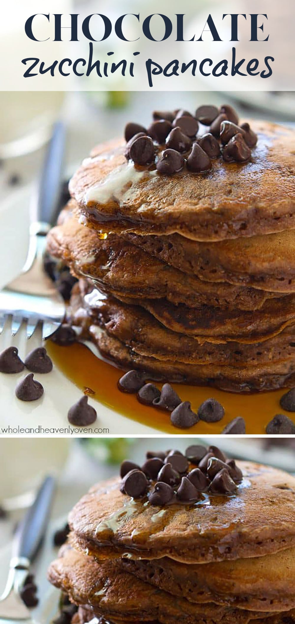 Supremely moist and loaded with a double hit of chocolate, nobody will ever guess that there's zucchini hiding inside these chocolate zucchini pancakes!