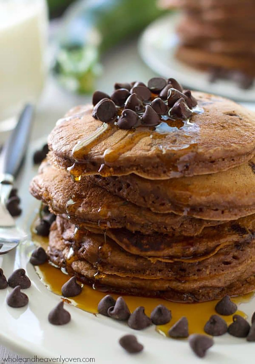 Supremely moist and loaded with a double hit of chocolate, nobody will ever guess that there's zucchini hiding inside these chocolate zucchini pancakes!