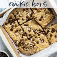 Jam-packed with tender oats and plenty of gooey chocolate, these oatmeal chocolate chip cookie bars have a soft and chewy texture thanks to browned butter and bake up in only 30 minutes.