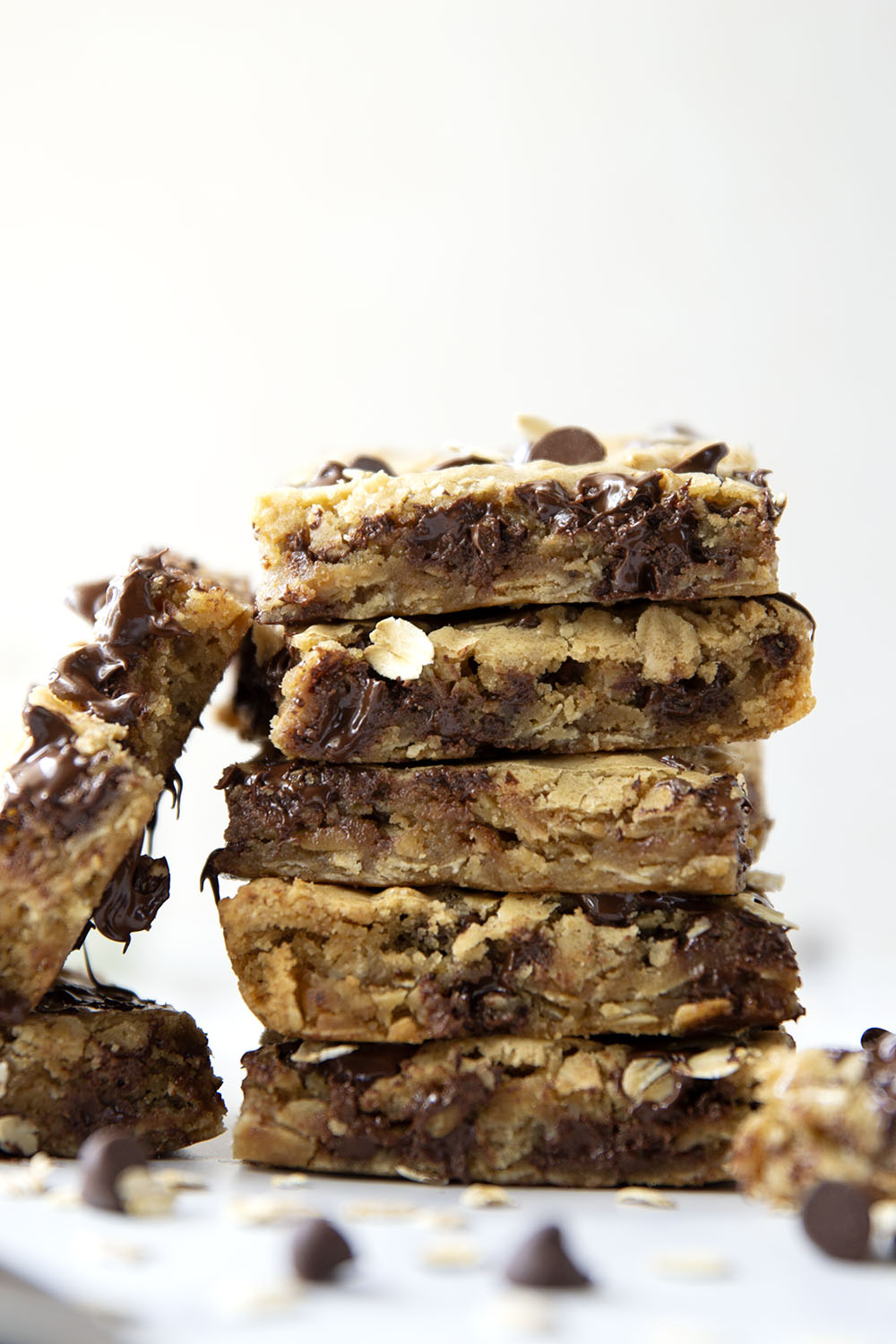Jam-packed with tender oats and plenty of gooey chocolate, these oatmeal chocolate chip cookie bars have a soft and chewy texture thanks to browned butter and bake up in only 30 minutes.