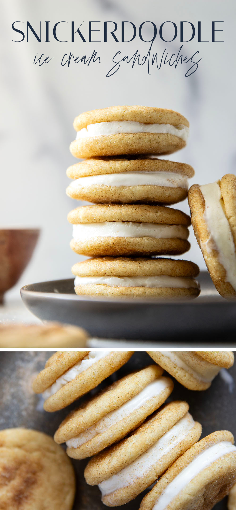 These snickerdoodle ice cream sandwiches feature creamy vanilla ice cream sandwiched between soft homemade snickerdoodles to create the ultimate frozen treat.