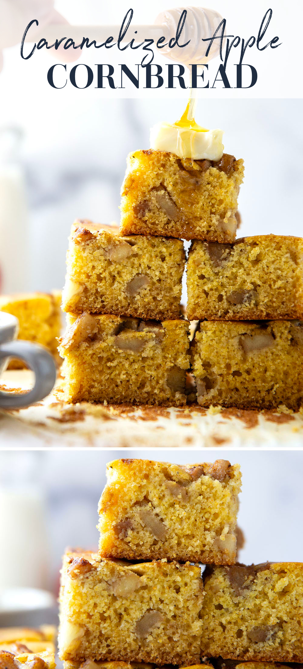 Soft, spiced caramelized apples are the perfect cornbread addition in this caramelized apple cornbread that will quickly become a fall favorite.