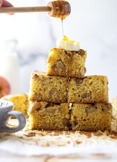 Soft, spiced caramelized apples are the perfect cornbread addition in this caramelized apple cornbread that will quickly become a fall favorite.