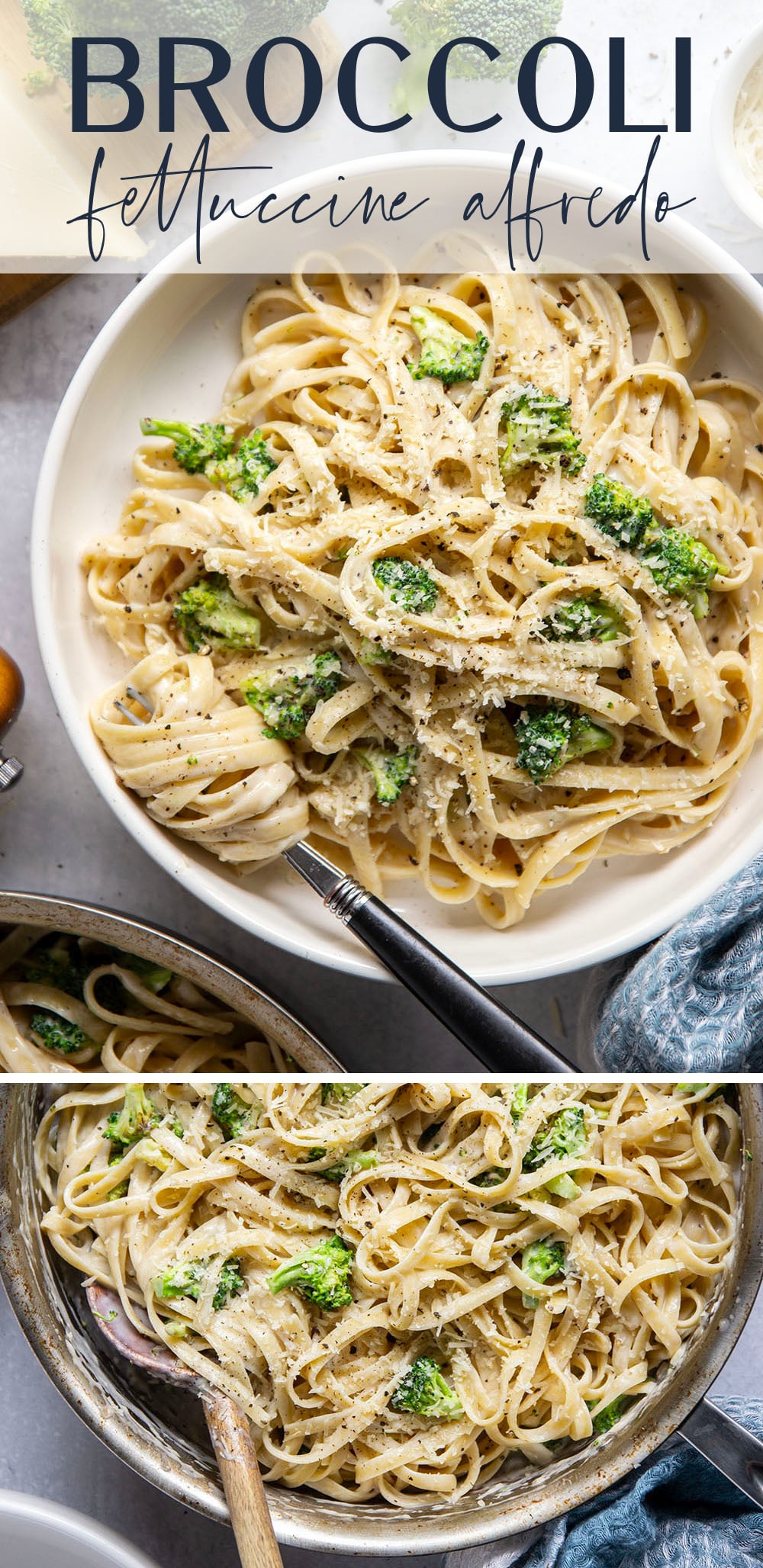 This broccoli fettuccine alfredo is ready in a snap and features tender broccoli florets and pasta in a rich Parmesan alfredo sauce.