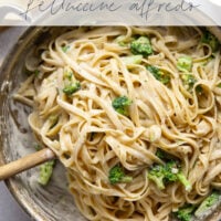 This broccoli fettuccine alfredo is ready in a snap and features tender broccoli florets and pasta in a rich Parmesan alfredo sauce.