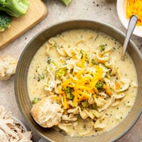 Classic broccoli cheddar soup and chicken noodle soup collide in this creamy, cheesy broccoli cheddar noodle soup that comes together in minutes with leftover chicken in only one pot.