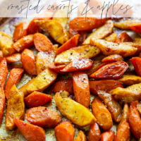 Roasted in maple syrup and warming Moroccan spices, these Moroccan roasted carrots and apples are an easy side dish that goes well with any fall meal.