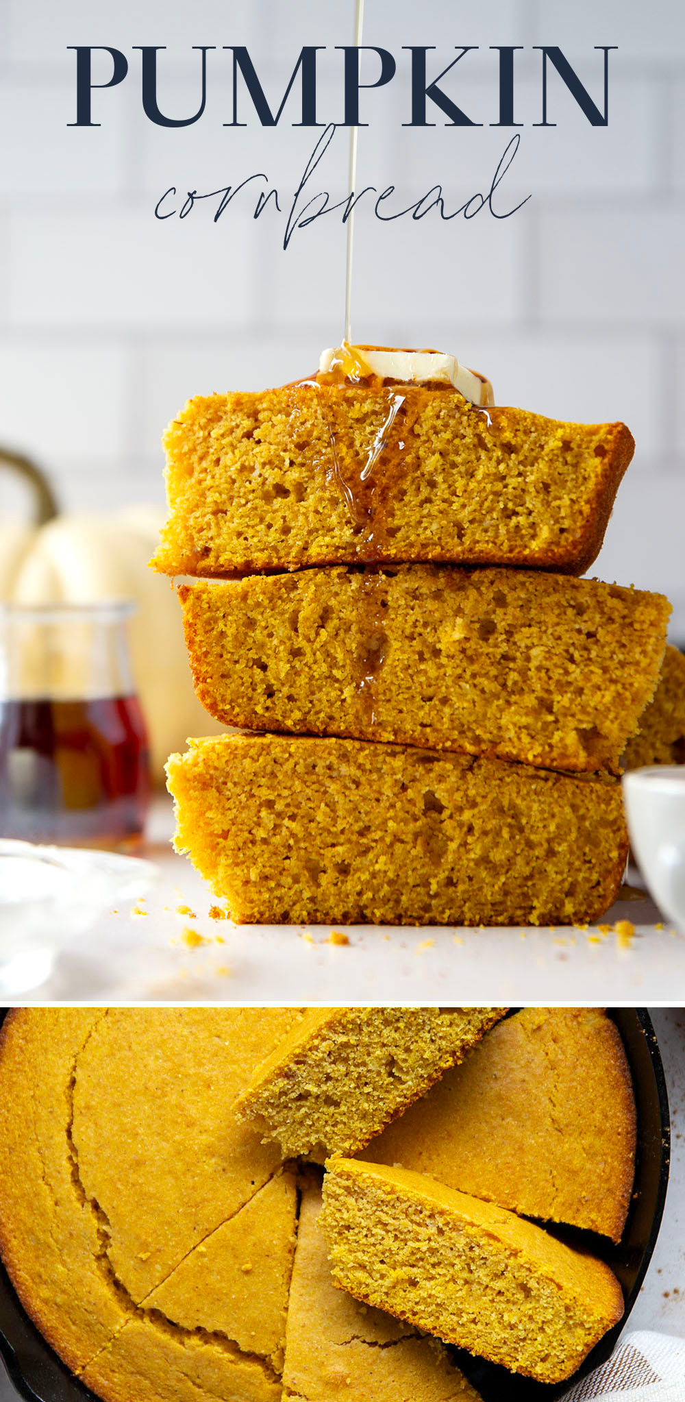 Plenty of fall spices and pumpkin collide in this soft and perfectly spiced pumpkin cornbread that pairs like a dream with a bowl of chili!