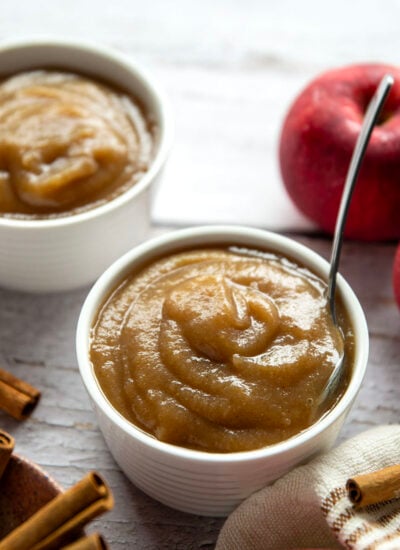 Lightly spiced and loaded with fall flavors, this stovetop applesauce comes together in minutes on the stovetop and is a great use for extra apples.