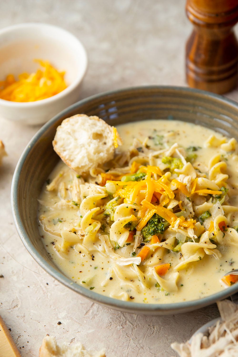 Classic broccoli cheddar soup and chicken noodle soup collide in this creamy, cheesy broccoli cheddar noodle soup that comes together in minutes with leftover chicken in only one pot.