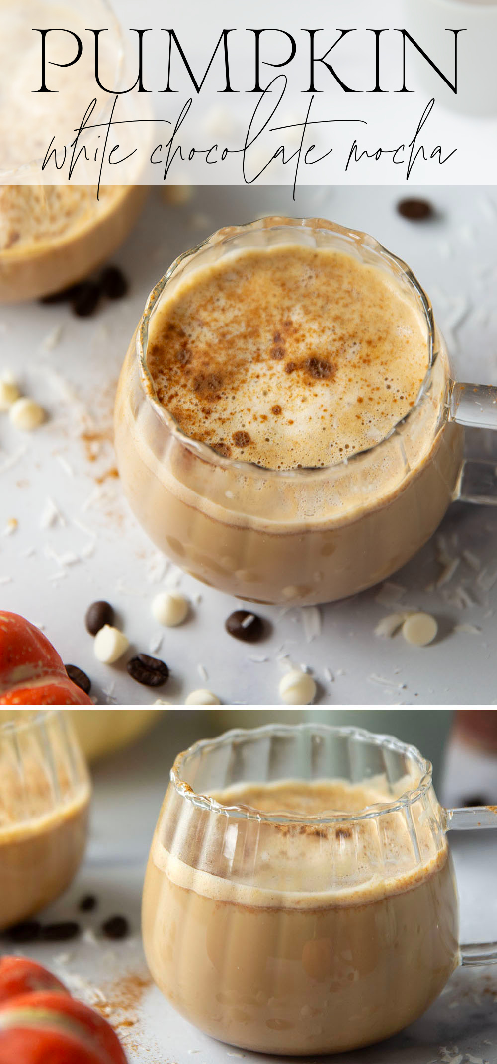White chocolate syrup and pumpkin spice are a fall match made in heaven in this pumpkin white chocolate mocha.