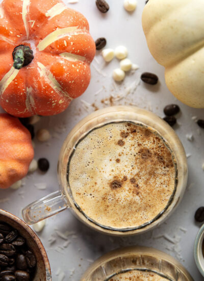 White chocolate syrup and pumpkin spice are a fall match made in heaven in this pumpkin white chocolate mocha.