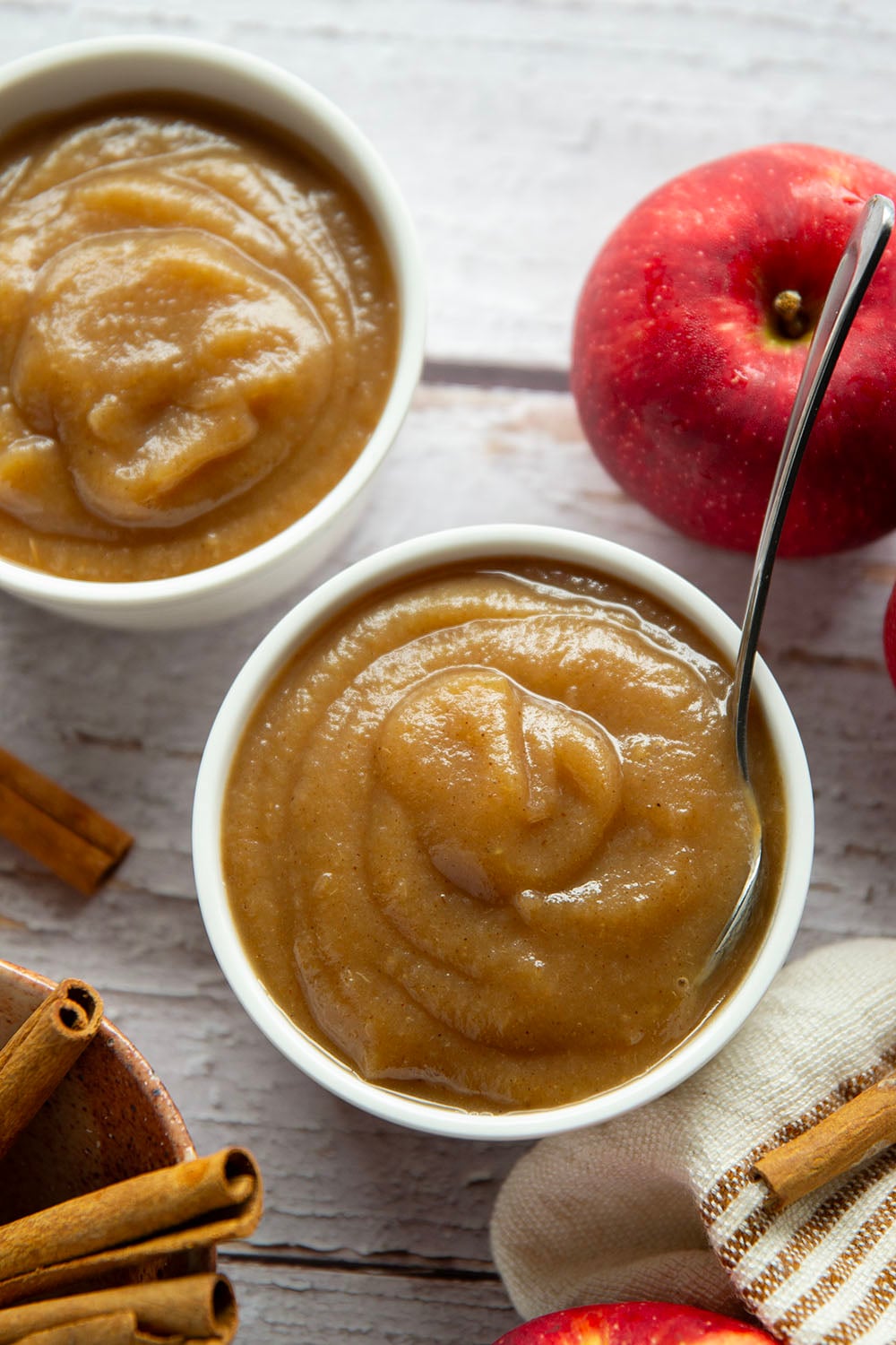 Lightly spiced and loaded with fall flavors, this stovetop applesauce comes together in minutes on the stovetop and is a great use for extra apples.