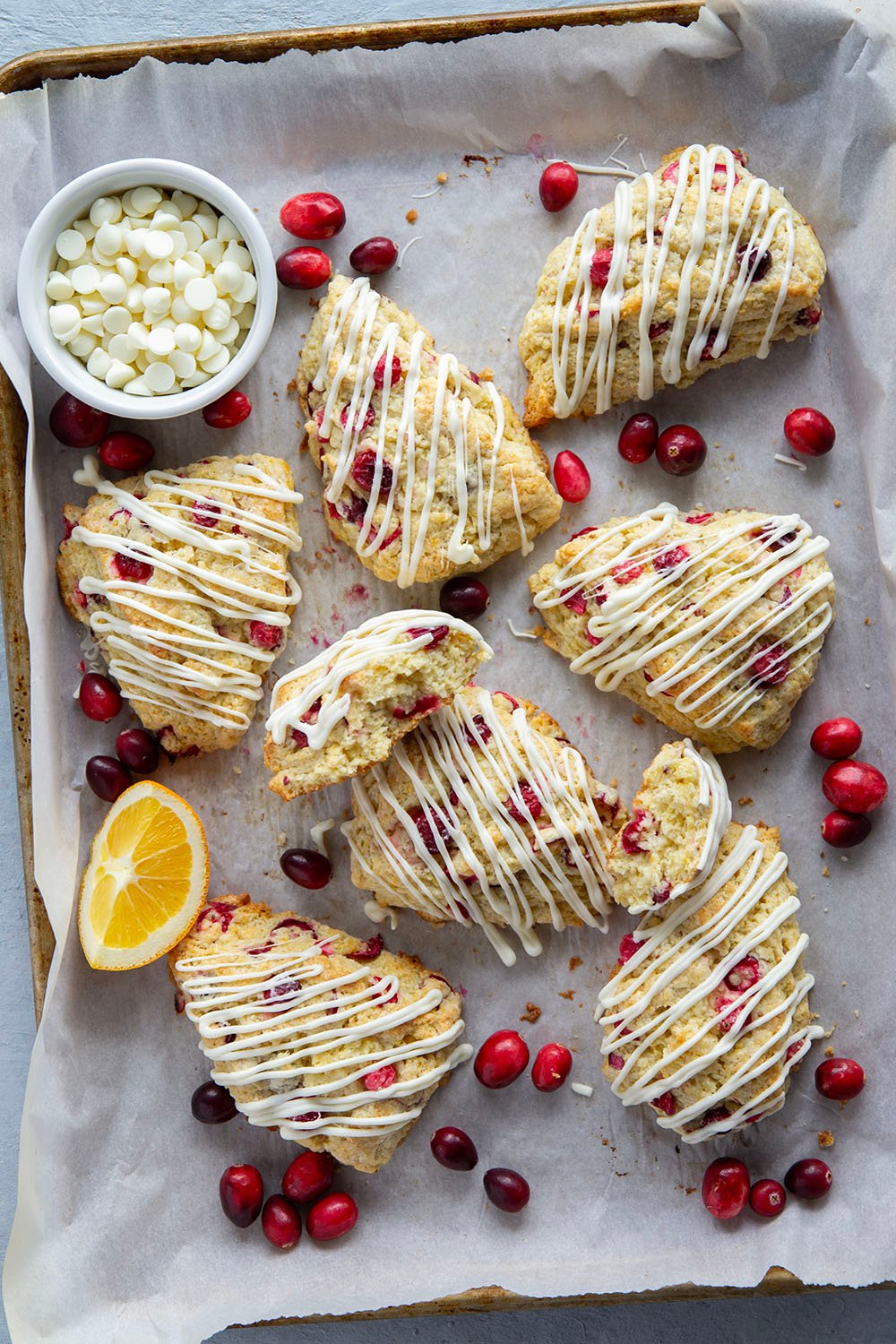 Juicy tart cranberries and a thick drizzle of white chocolate are the perfect holiday pairing in these flaky white chocolate cranberry scones.
