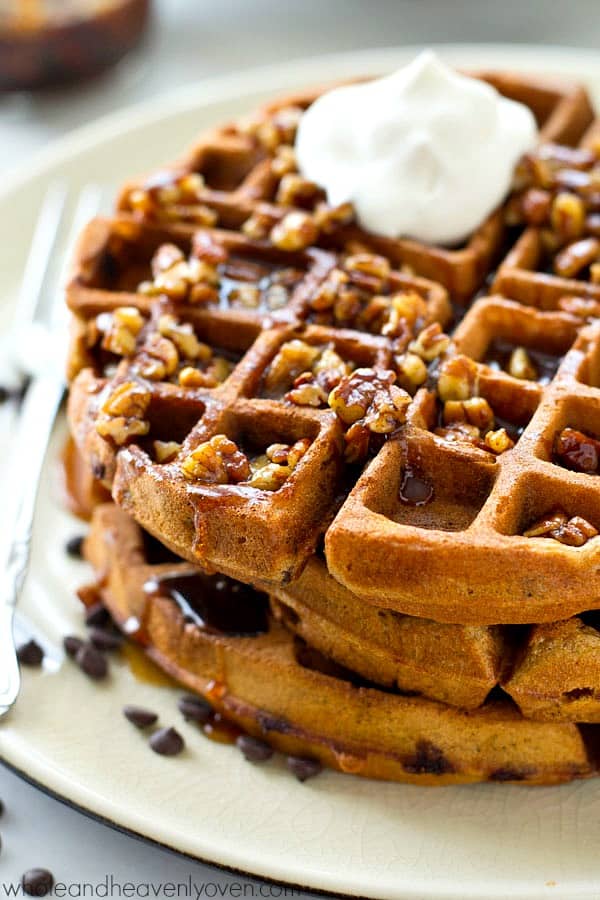 Gingerbread Chocolate Chip Waffles With Pecan Maple Syrup Whole And Heavenly Oven