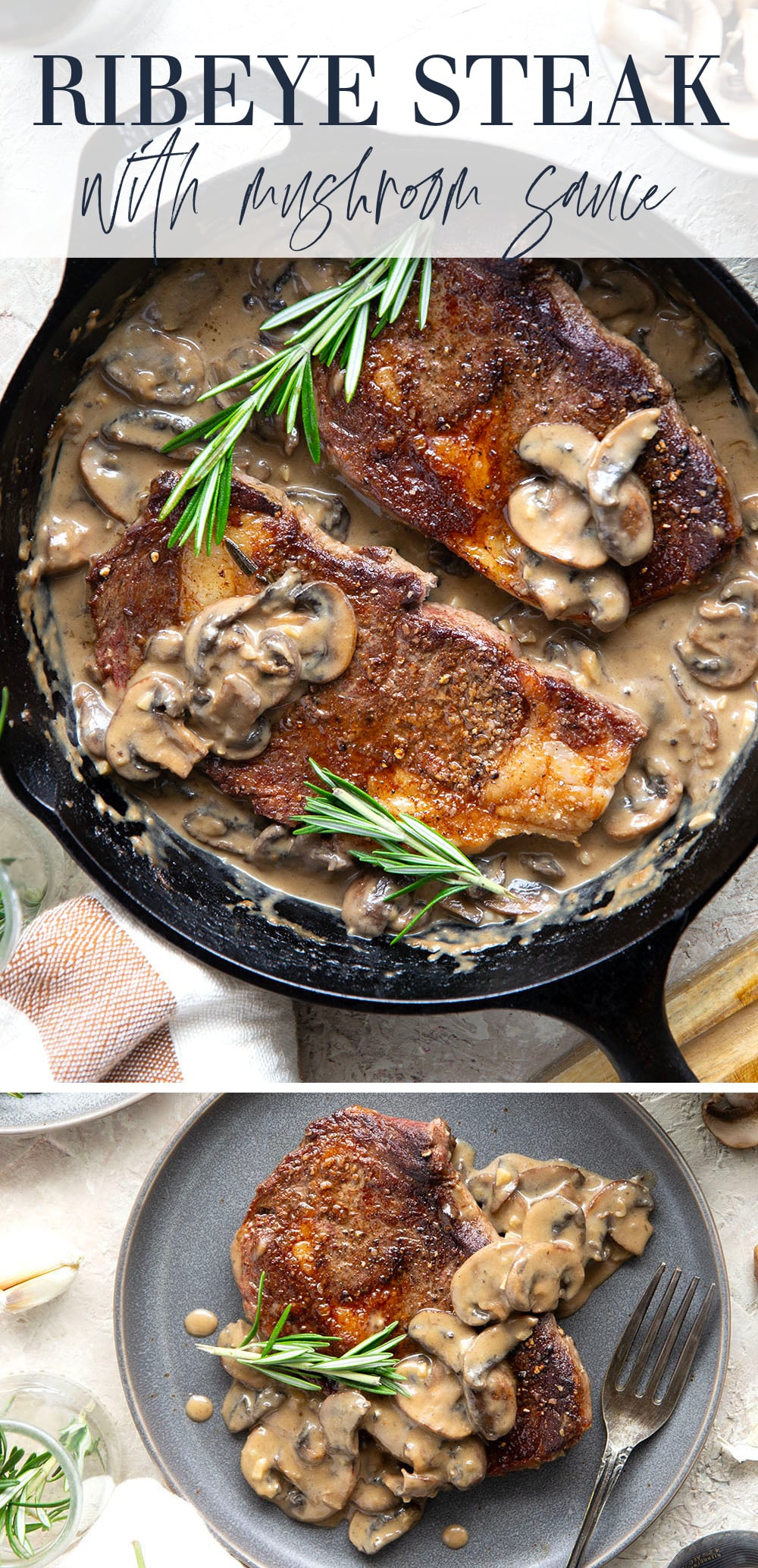 Learn how to cook a perfect restaurant-style ribeye steak with mushroom sauce with this keeper recipe. The steak sears up buttery tender every time and is fantastic with a creamy stout mushroom sauce draped over top.