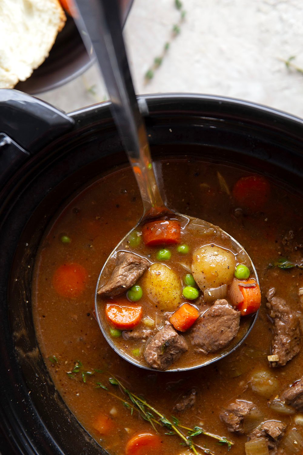 Packed with fall-apart tender beef and lots of hearty vegetables, this easy slow cooker beef stew is the coziest hands-off dinner!