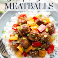 A homemade sweet and sour sauce coats every inch of these juicy sweet and sour meatballs that cook up with colorful peppers and sweet pineapple all in one pan.
