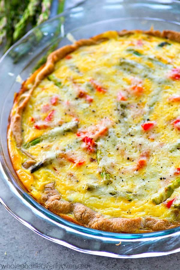 Roasted Red Pepper Asparagus Cheddar Quiche