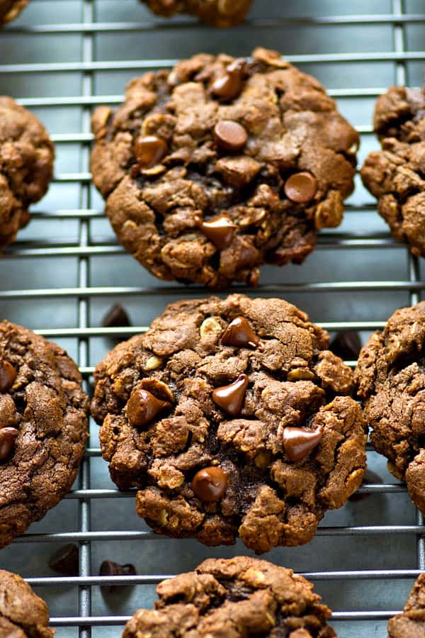 Soft and Chewy Double Chocolate Oatmeal Cookies