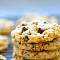 Creamy peanut butter, gooey chocolate, and crunchy rice krispy cereal are an INCREDIBLE trio in these crisp, chewy chocolate chip cookies! You won't believe the amazing texture.