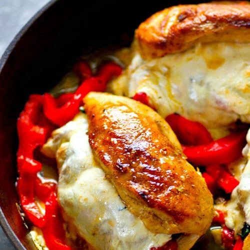 Roasted Red Pepper Spinach Mozzarella Stuffed Chicken