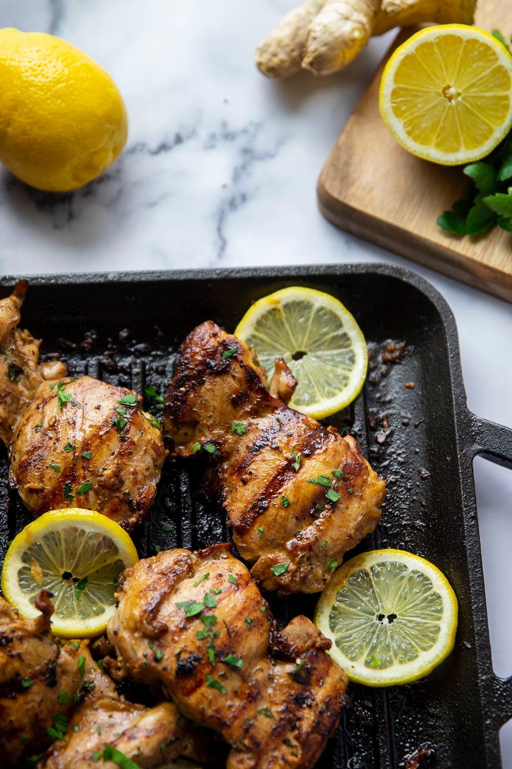 Skewered chicken marinated in lemon, parsley and garlic