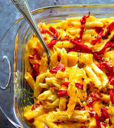 Baked Pumpkin Roasted Red Pepper Mac 'n' Cheese - Flavorful roasted red peppers and creamy pumpkin take this ultimately cheesy baked roasted red pepper mac 'n' cheese to the next level!