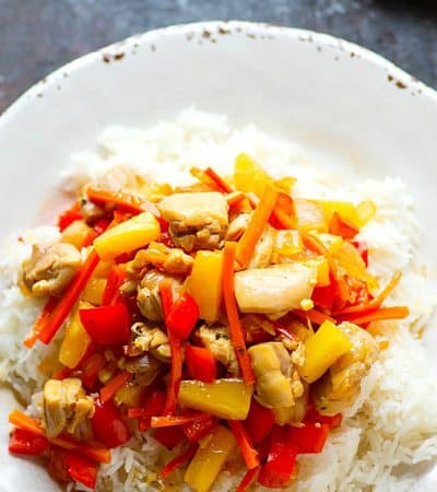 Hawaiian Chicken Teriyaki Stir-Fry - Packed with sweet tropical teriyaki flavors and made in less than an hour, this Hawaiian chicken teriyaki stir-fry will quickly become a permanent dinner item!
