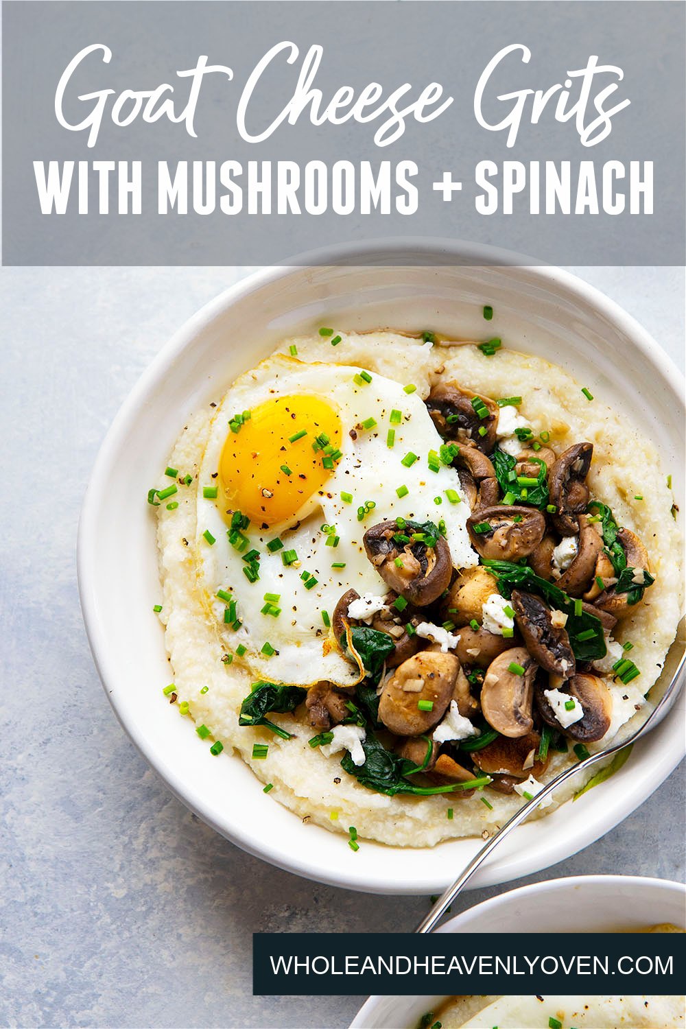 Goat Cheese Grits with Garlic Butter Mushrooms and Spinach