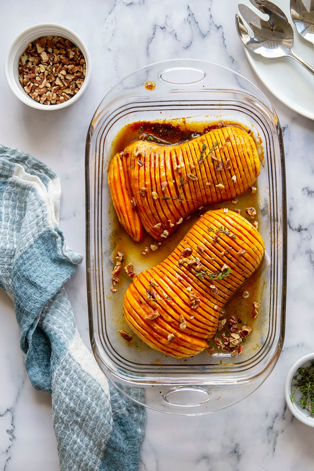 Hasselback Butternut Squash with Maple Browned Butter Sauce