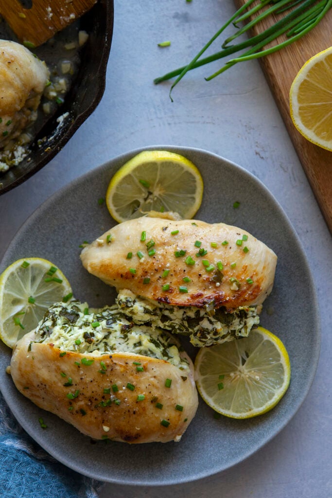 Spinach Goat Cheese Stuffed Chicken with Lemon Sauce