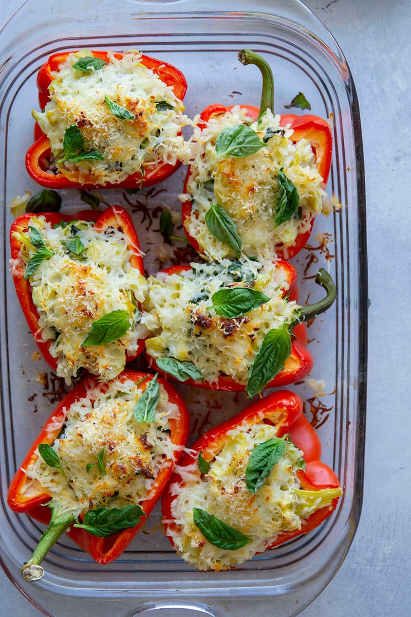Spinach Artichoke Risotto Stuffed Peppers