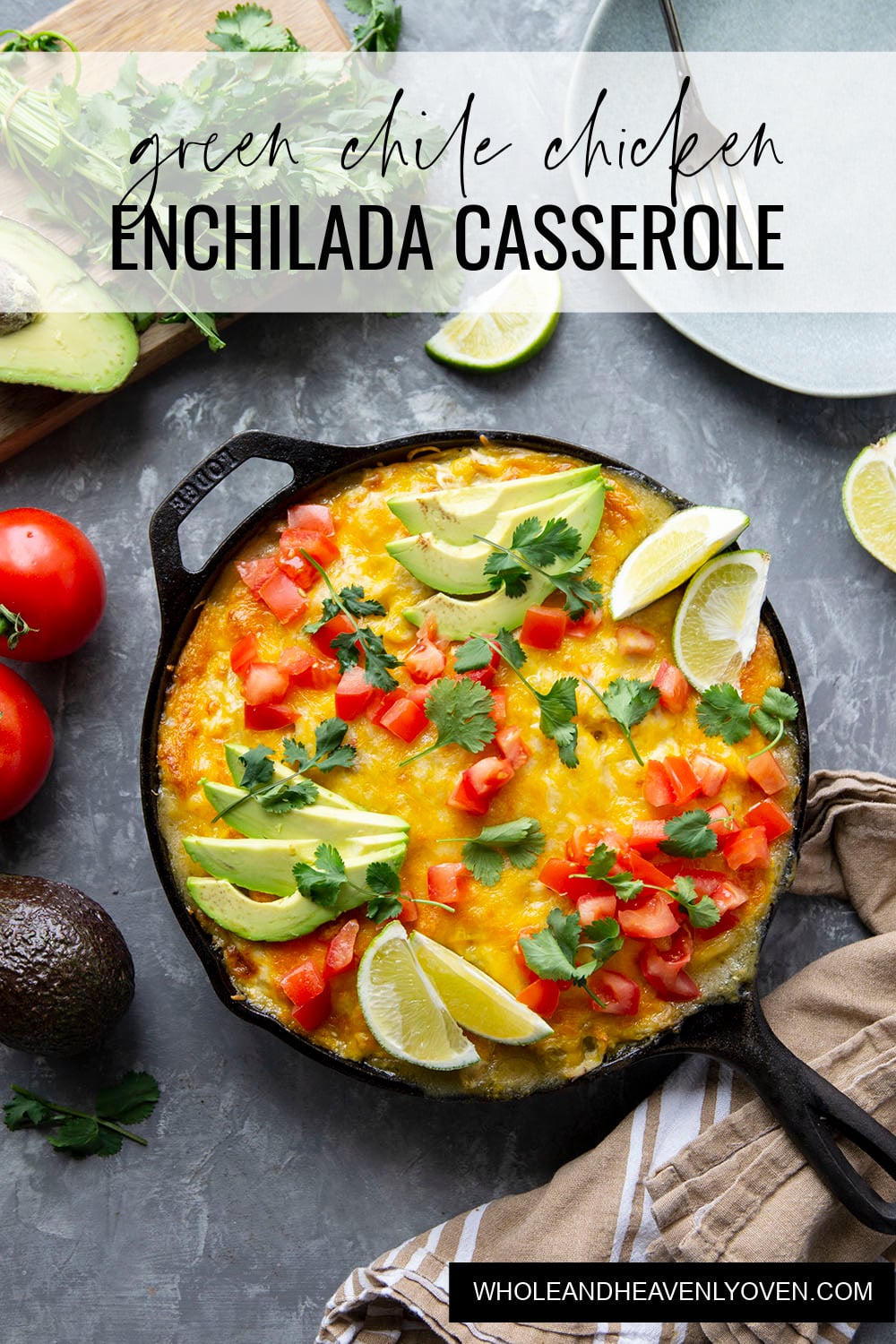 Skillet Green Chile Chicken Enchilada Casserole