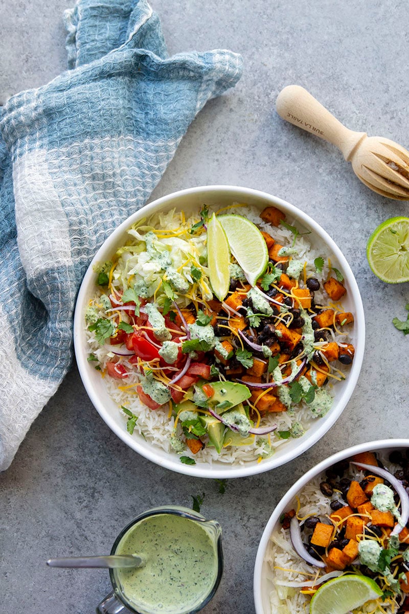 sweet potato and black bean bowls with avocado lime dressing Sweet Potato Buddha Bowl With Black Beans