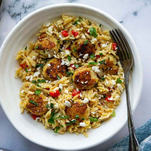 One Pot Greek Meatballs and Orzo