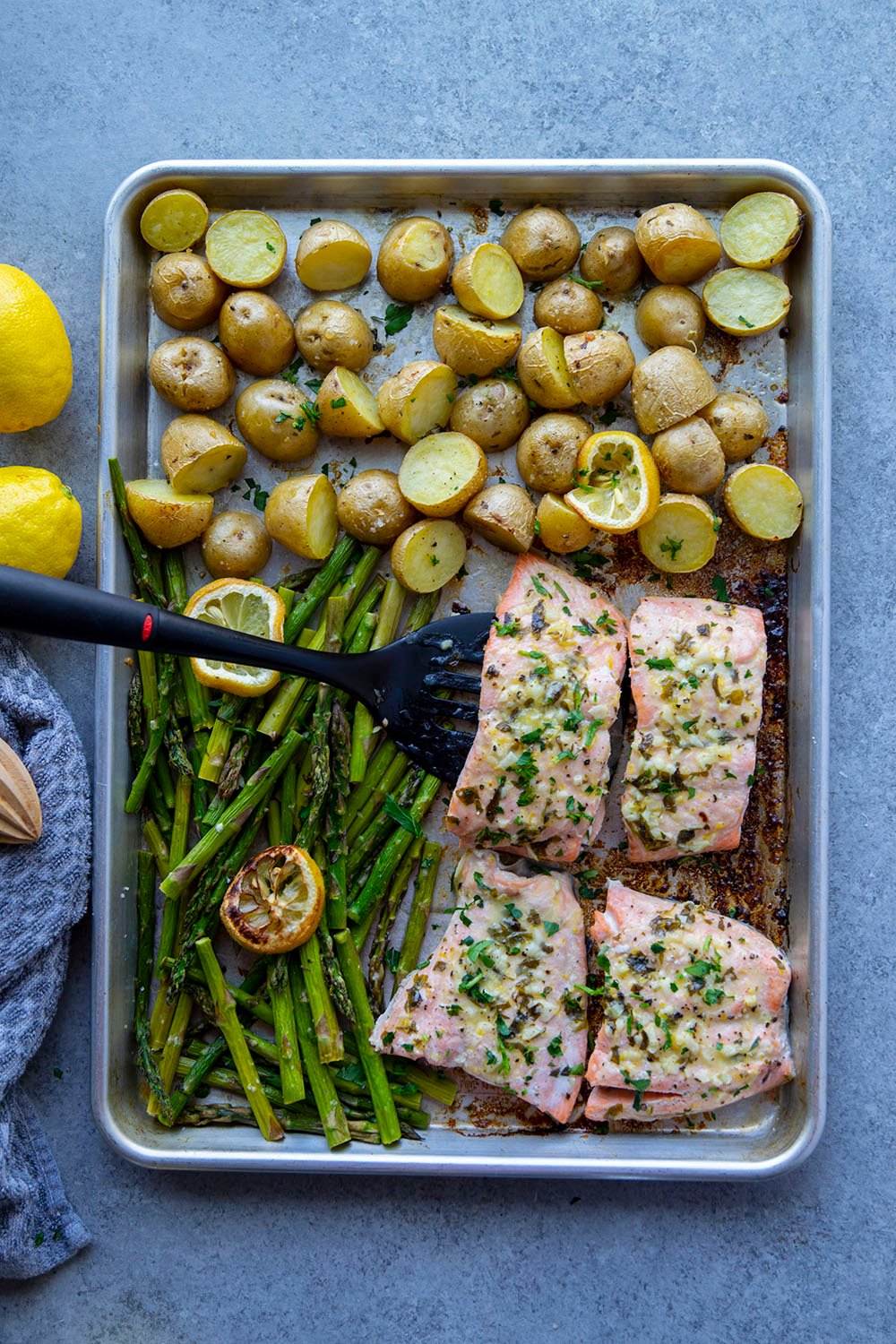 Lemon Garlic Butter Salmon with Asparagus and Baby Potatoes