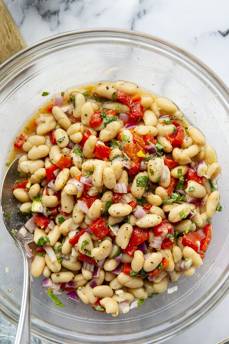 White Bean Salad with Roasted Red Peppers and Miso Dressing-image