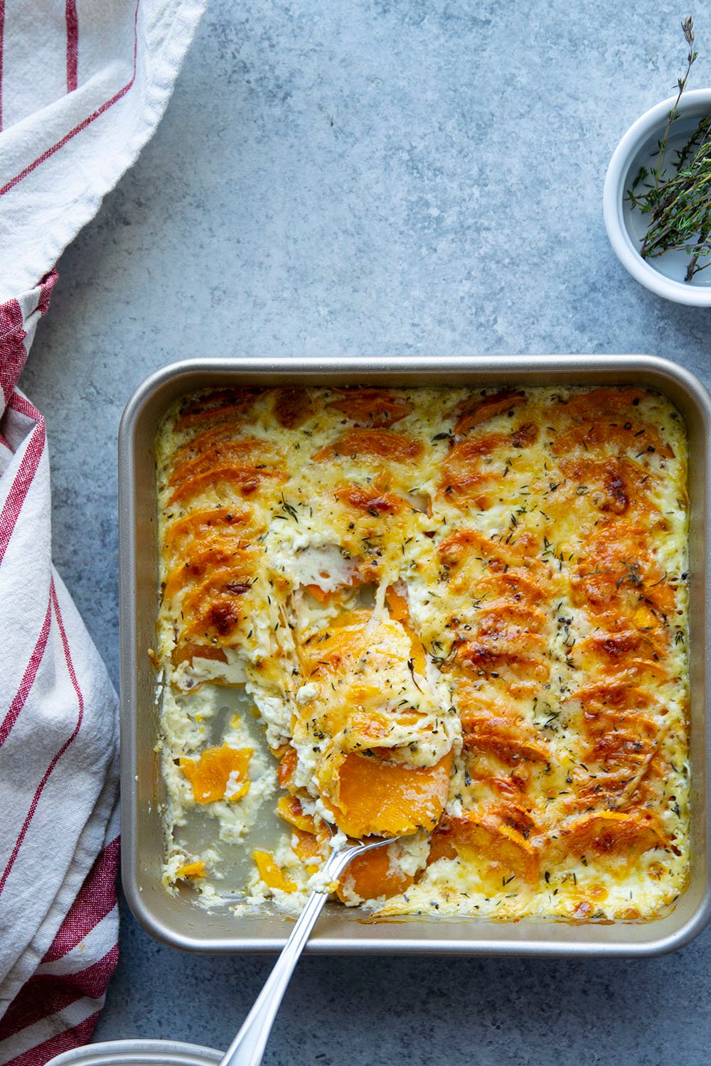 Three Cheese Sweet Potato Au Gratin