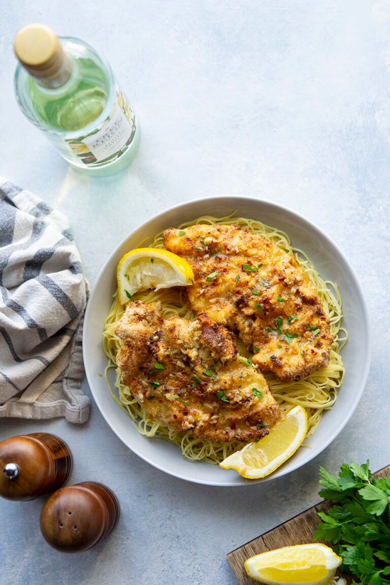Air Fryer Chicken Milanese with White Wine Sauce