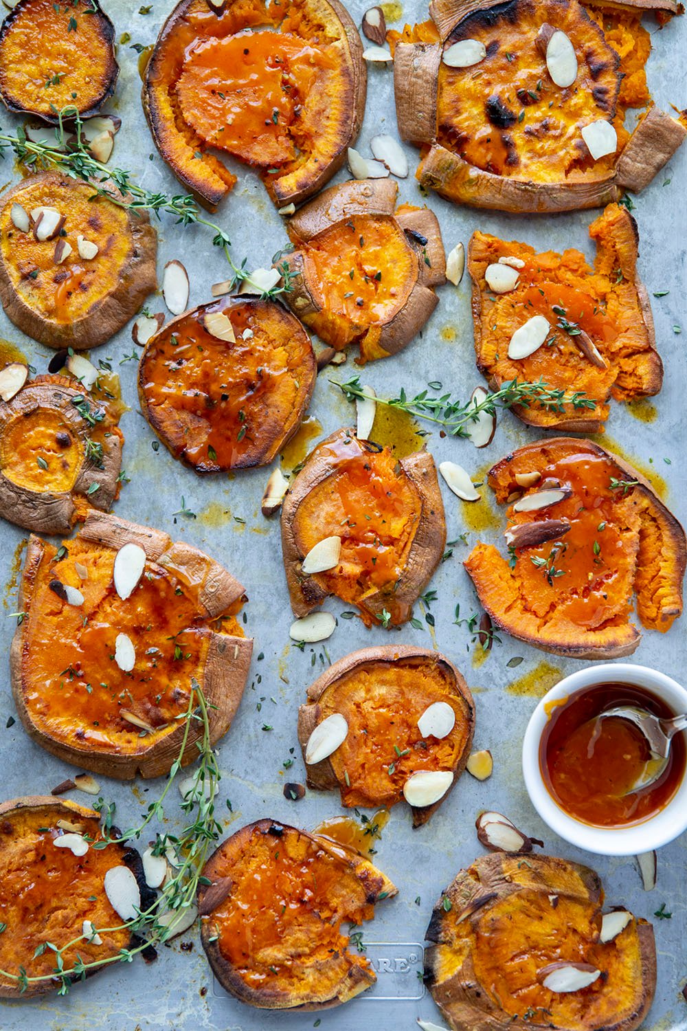 Hot Honey Crispy Smashed Sweet Potatoes