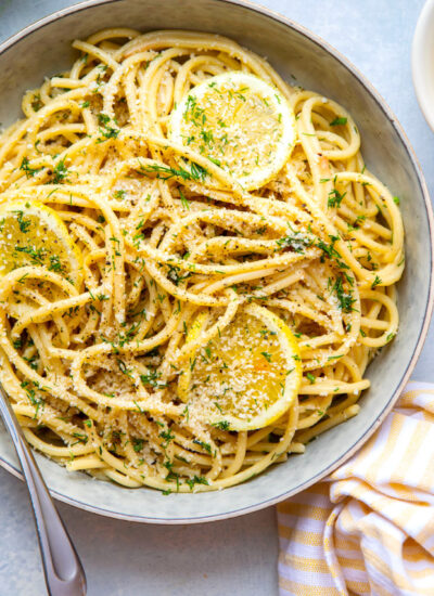This simple lemon dill pasta features tender bucatini pasta in a flavorful browned butter lemon dill sauce. - ready in minutes with only 5 ingredients and makes the best spring side dish!
