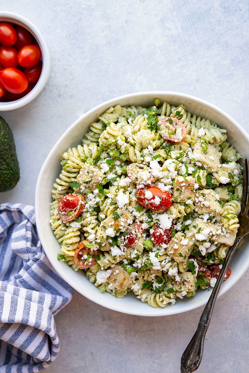 pasta salad green goddess dressing Feta with Grilled Chicken super green pasta salad