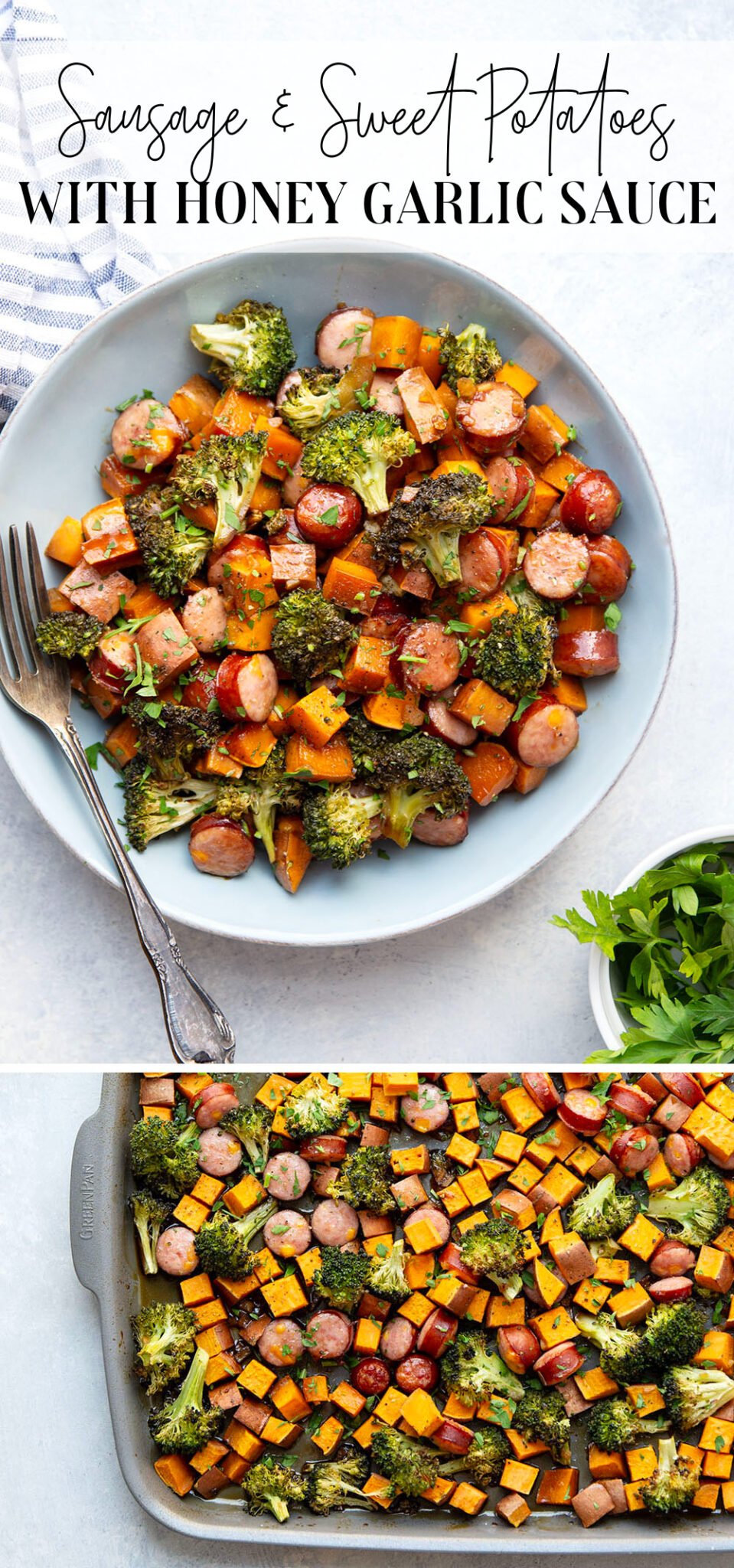 Sheet Pan Sausage and Sweet Potatoes with Honey Garlic Sauce