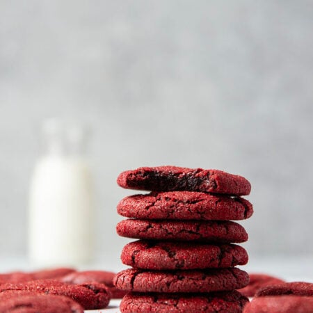 Rich and fudgy red velvet cookies are the perfect festive cookie to whip up for any occasion! Roll these beautiful cookies in sparkly red sugar for an extra-fancy touch.