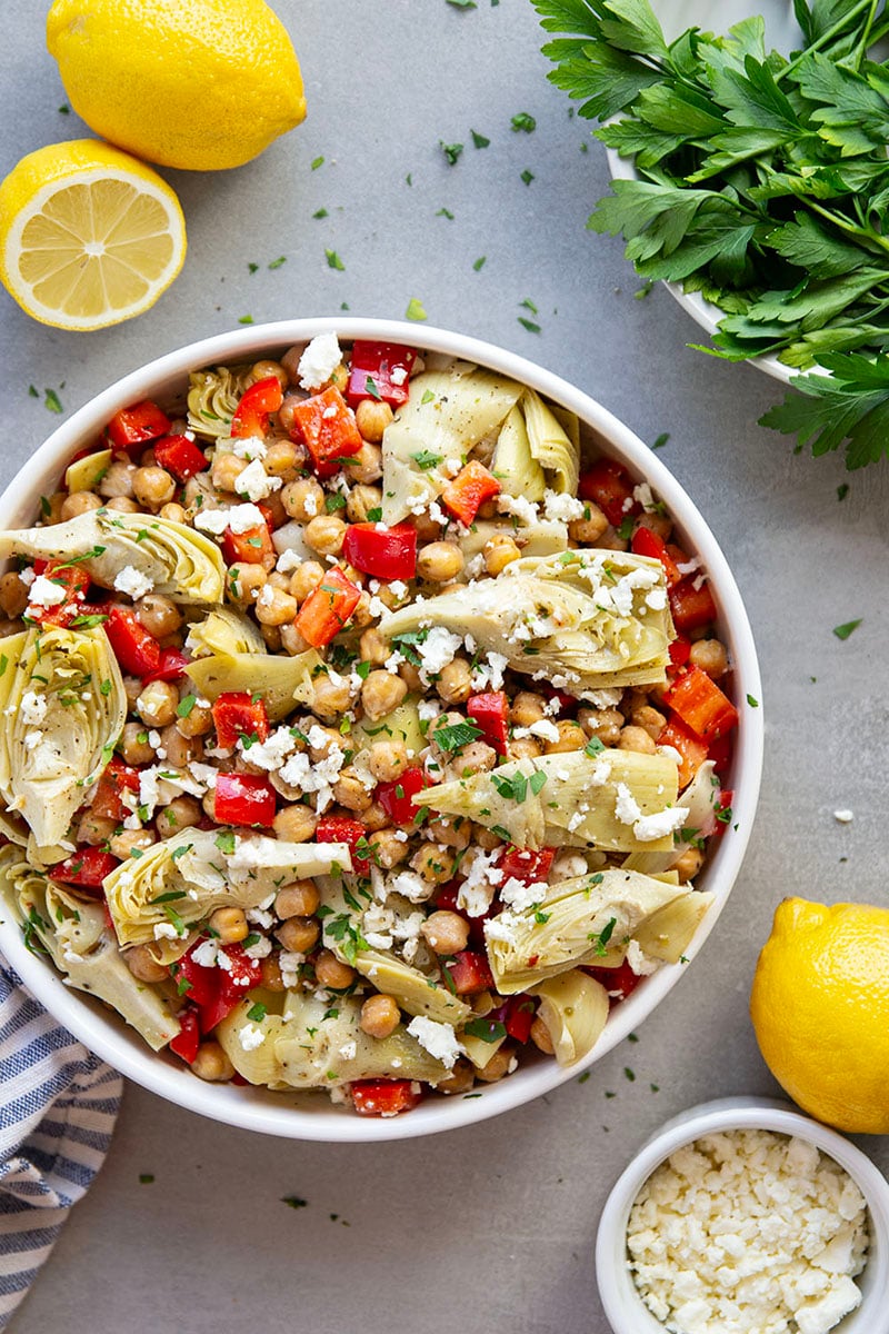 Crispy Chickpea Artichoke Salad with Lemon Dressing