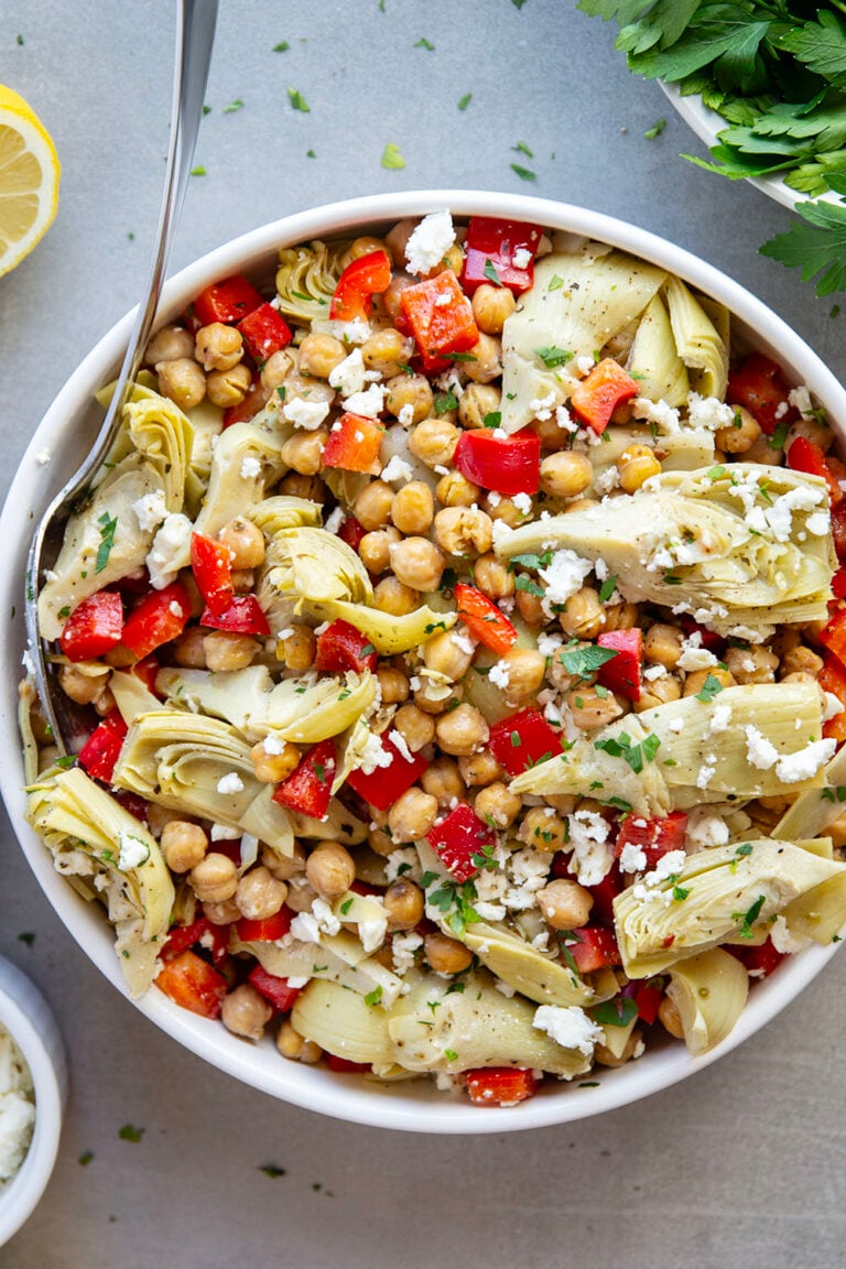 Crispy Chickpea Artichoke Salad with Lemon Dressing