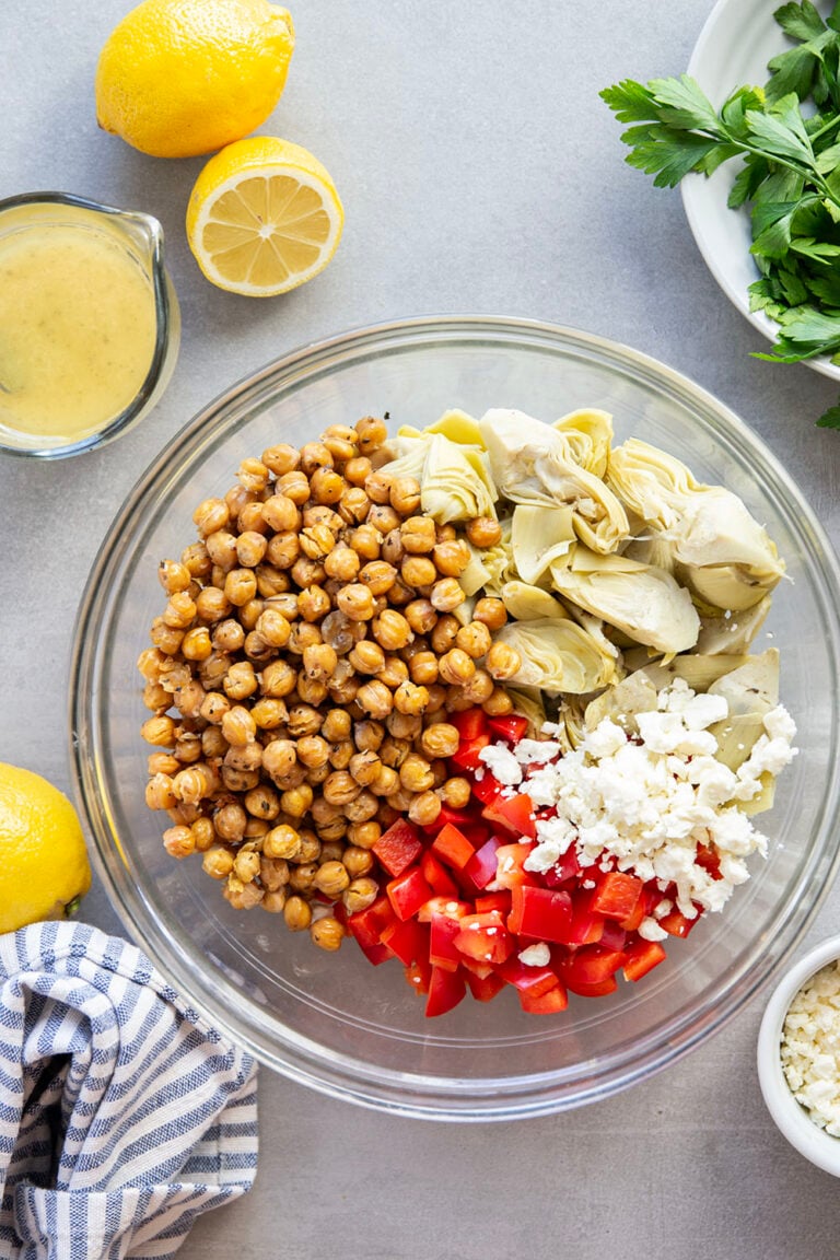 Crispy Chickpea Artichoke Salad with Lemon Dressing