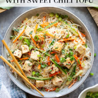 Loaded with a rainbow of fresh veggies and flavorful sweet chili tofu, this vermicelli noodle salad is massively flavorful and goes well with a variety of dishes.