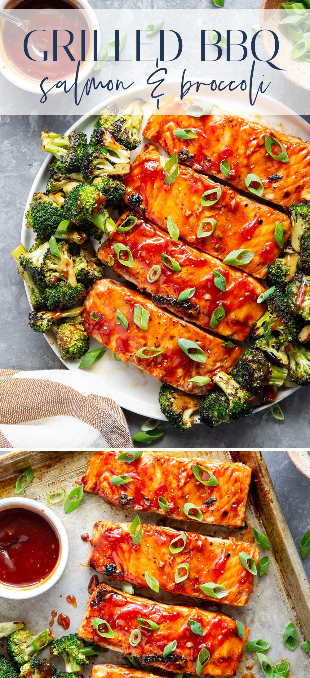 Brushed in a sweet homemade barbecue sauce and grilled alongside broccoli, this grilled BBQ salmon is ready in only 30 minutes and great served alongside steamed rice.